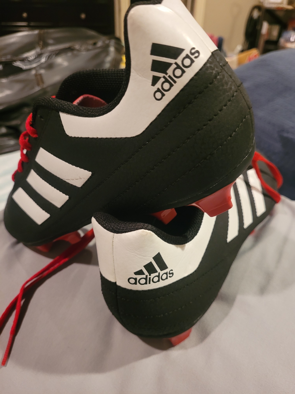 Adidas Kids Black & White Soccer Cleats with Red Accents